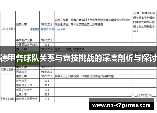 德甲各球队关系与竞技挑战的深度剖析与探讨